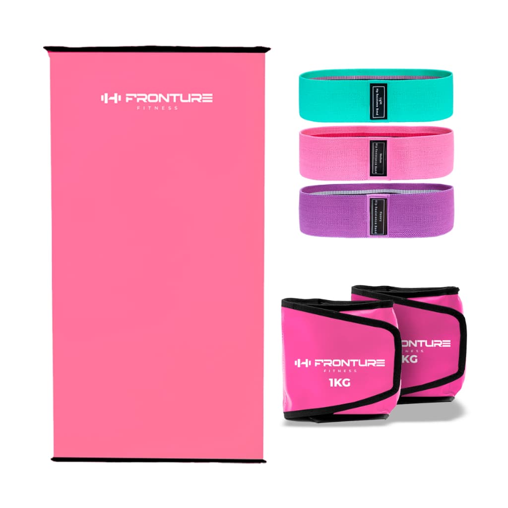 KIT Treino em Casa Feminino Colchonete + Caneleira Tornozeleira + HipBand Musculação Academia ROSA