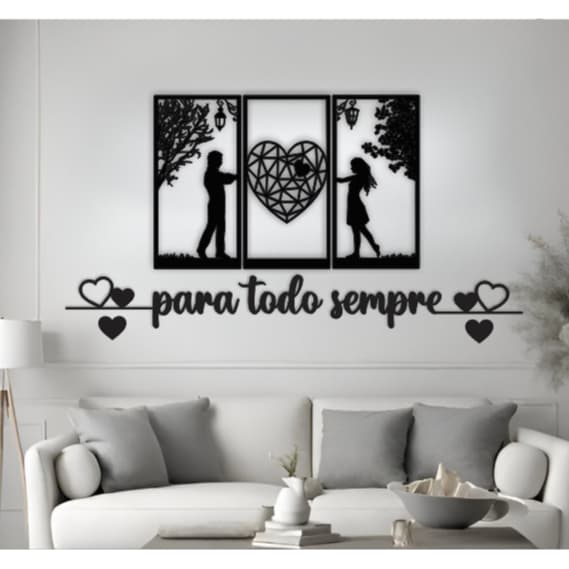 Quadro Casal Cabeceira + Para Todo Sempre em MDF Decorativo Vazado com Dupla Face