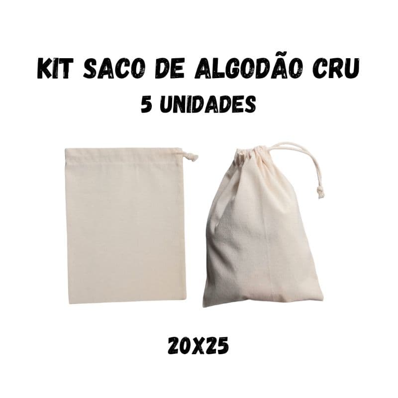 kit saco de algodão cru 5 unidades 20x25