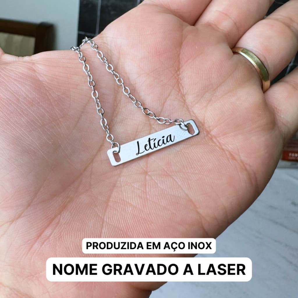 Pulseira Infantil Plaquinha Lisa Gravação Nome Bebe Aço Inox Menino Menina