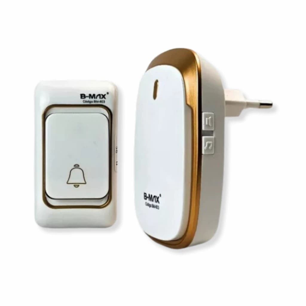 Campainha Externa Sem Fio Com Alcance De Ate 100 M Branca com Dourado, Preto e Branca com Azul