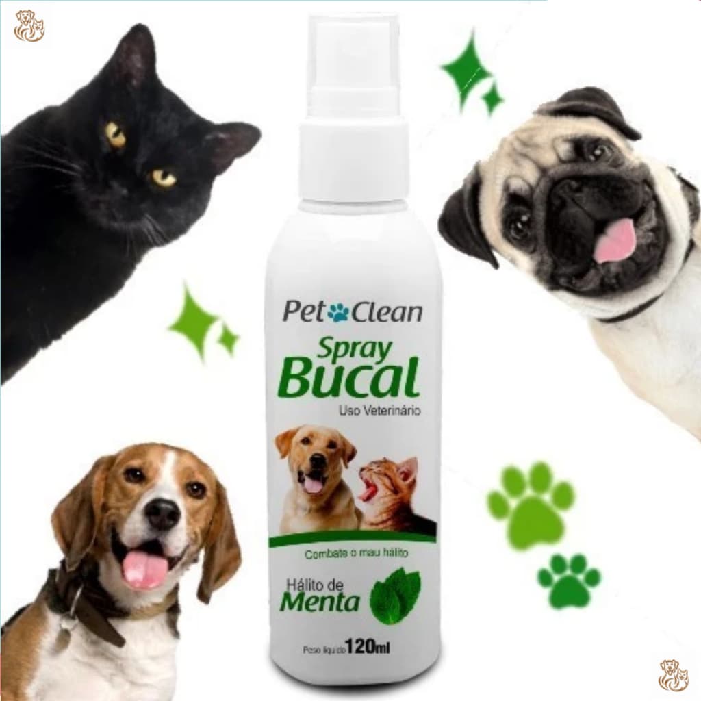 Spray Bucal Gatos E Cães Elimina Mau Hálito E Anti Tártaro Sabor Menta
