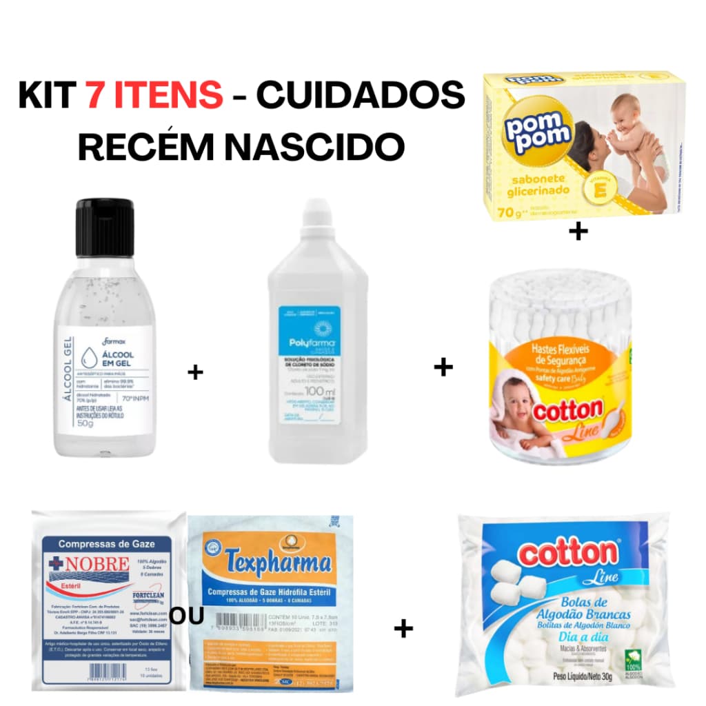 Kit Recém Nascido Cuidados Maternidade Mãe e Bebê Pós Parto 7 Itens