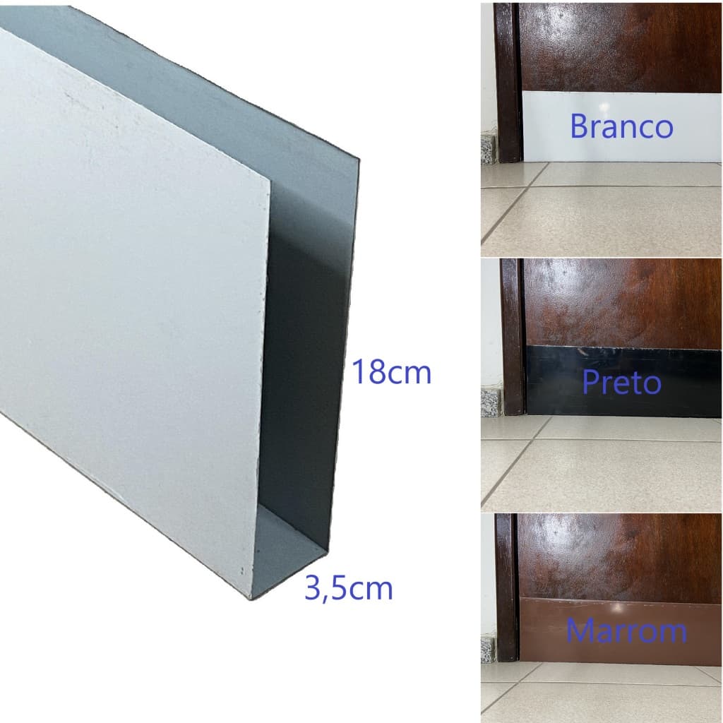 Salva Porta 3,5cm x 18cm Altura Fabricado em Aço Galvalume Pintura Eletrostática Tapa Frestas