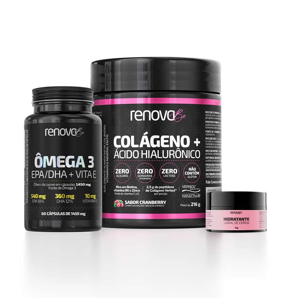 Colágeno Ácido Hialurônico + Ômega 3 EPA/DHA - Renova Be