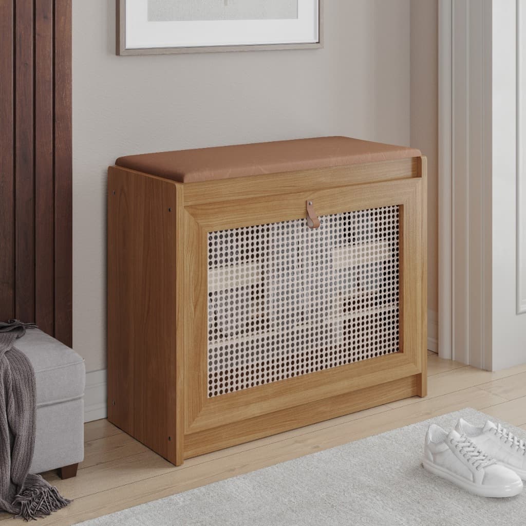 Sapateira Banco Com Assento Em Corino Preto ou Marrom Porta Basculante Madeira moderno oferta