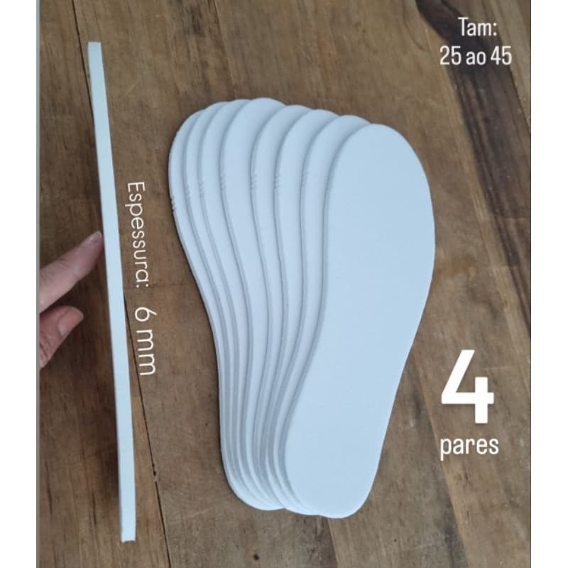 Kit PALMILHA BRANCA EVA 6 mm, 25 ao 45,CONFORTÁVEL,PALMILHA TENIS FEMIN. E MASC,,SAPATO, BOTA,CHUT,