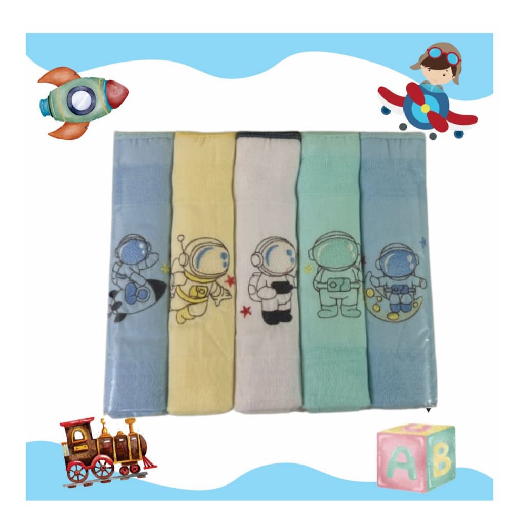Kit Fralda de Pano Bordada Tecidos Duplo, com 5 unidades 70x70cm  100% Algodão Feminina e Masculina.