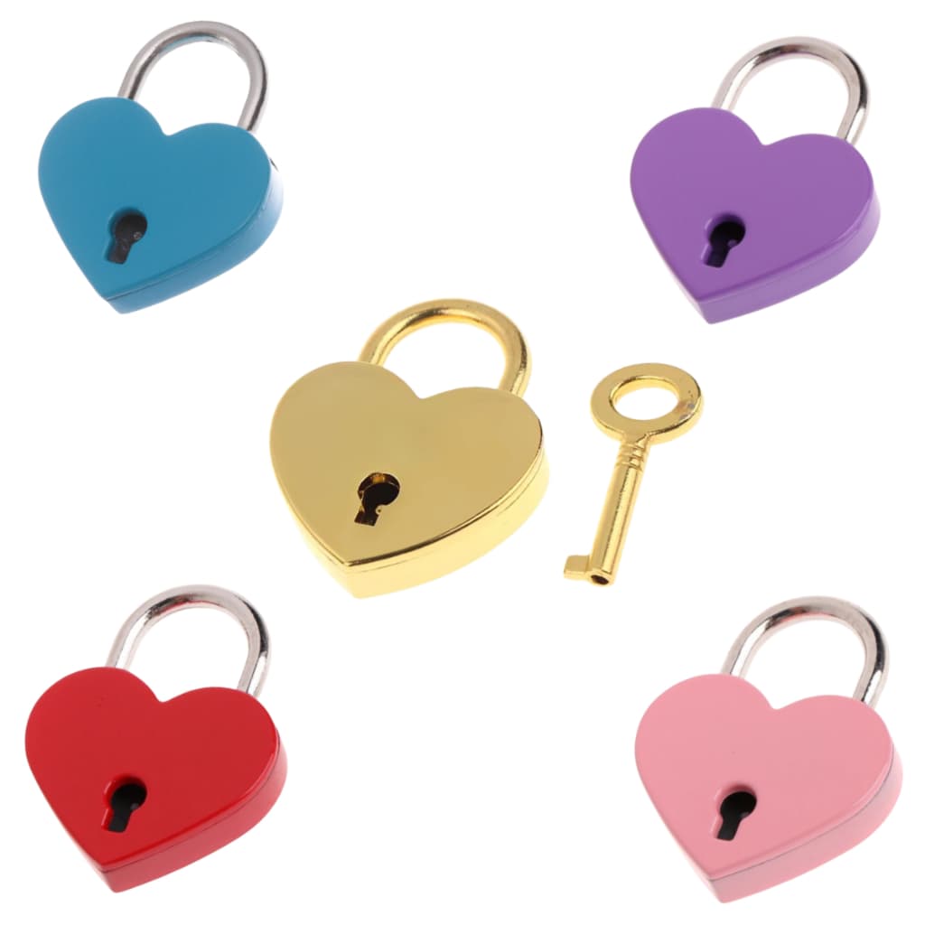 Mini Pequeno Cadeado Vintage Formato Coração Amor Com Chave Decoração e Segurança