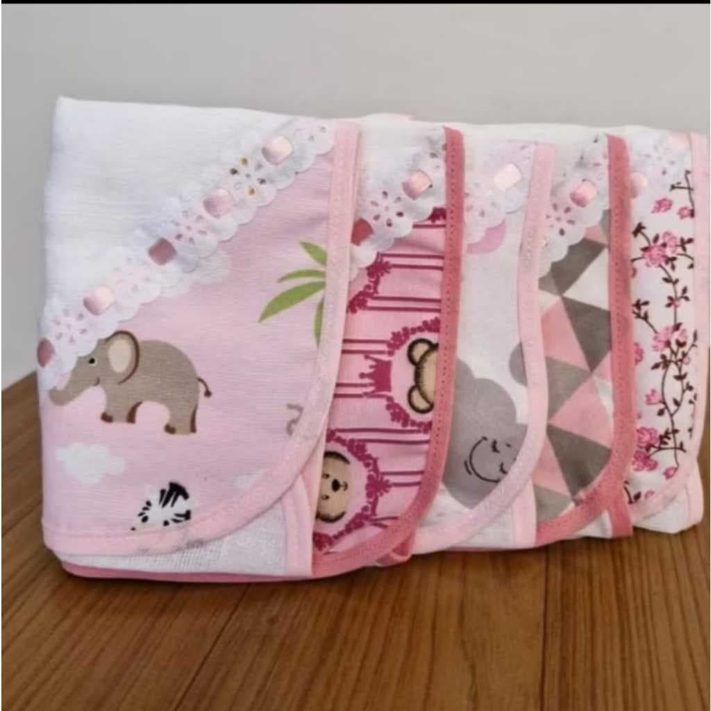 FRALDINHA DE BOCA KIT 5 UNIDADES ENXOVAL DO BEBÊ COM PRENDEDOR DE CHUPETA 100% ALGODÃO-PORTA CHUPETA