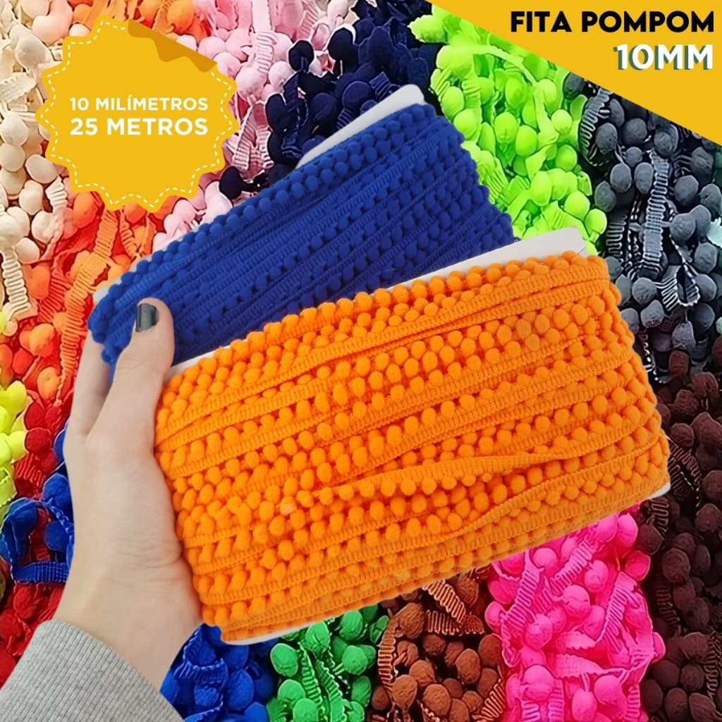 Fita Pompom 10mm C/25 Metros | Ideal Para Laços Artesanato Costura Decoração e Fantasia - Nosso lar