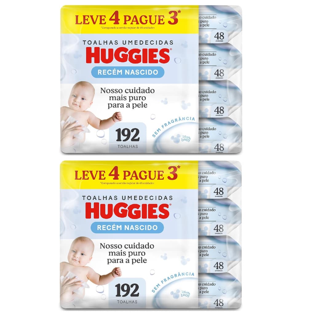 Kit 8 pcts - Toalhas Umedecidas Huggies RN 48 Un cada - Total 384 Unidades.RN
