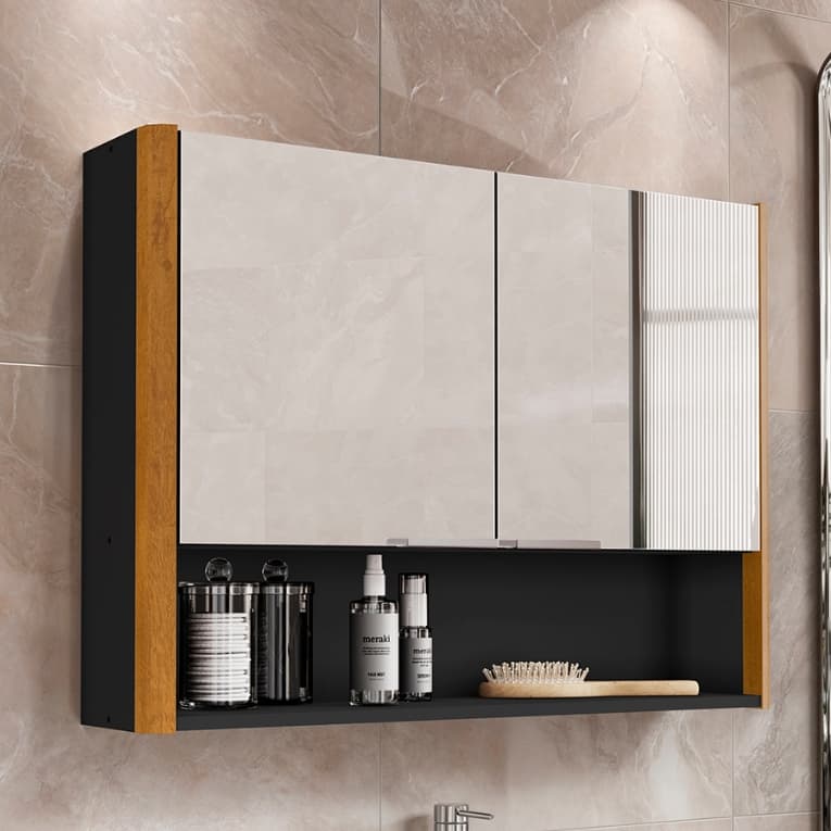 Armário/Espelheira para Banheiro Santorini 2 Portas com Espelhos e Puxador em Alumínio - Várias Cores