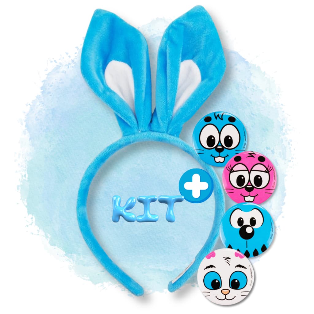 Arquinho Orelhinha Sansão Coelho Monica Azul Orelha Pelúcia Tiara Arco Coroa Diadema + 1 Broche Animais Originais