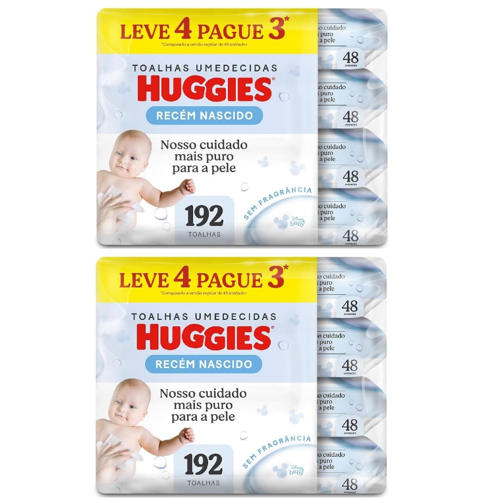 Kit 8 pctes - Toalhas Umedecidas Huggies RN 48 Un cada - Total 384 Unidades.RN