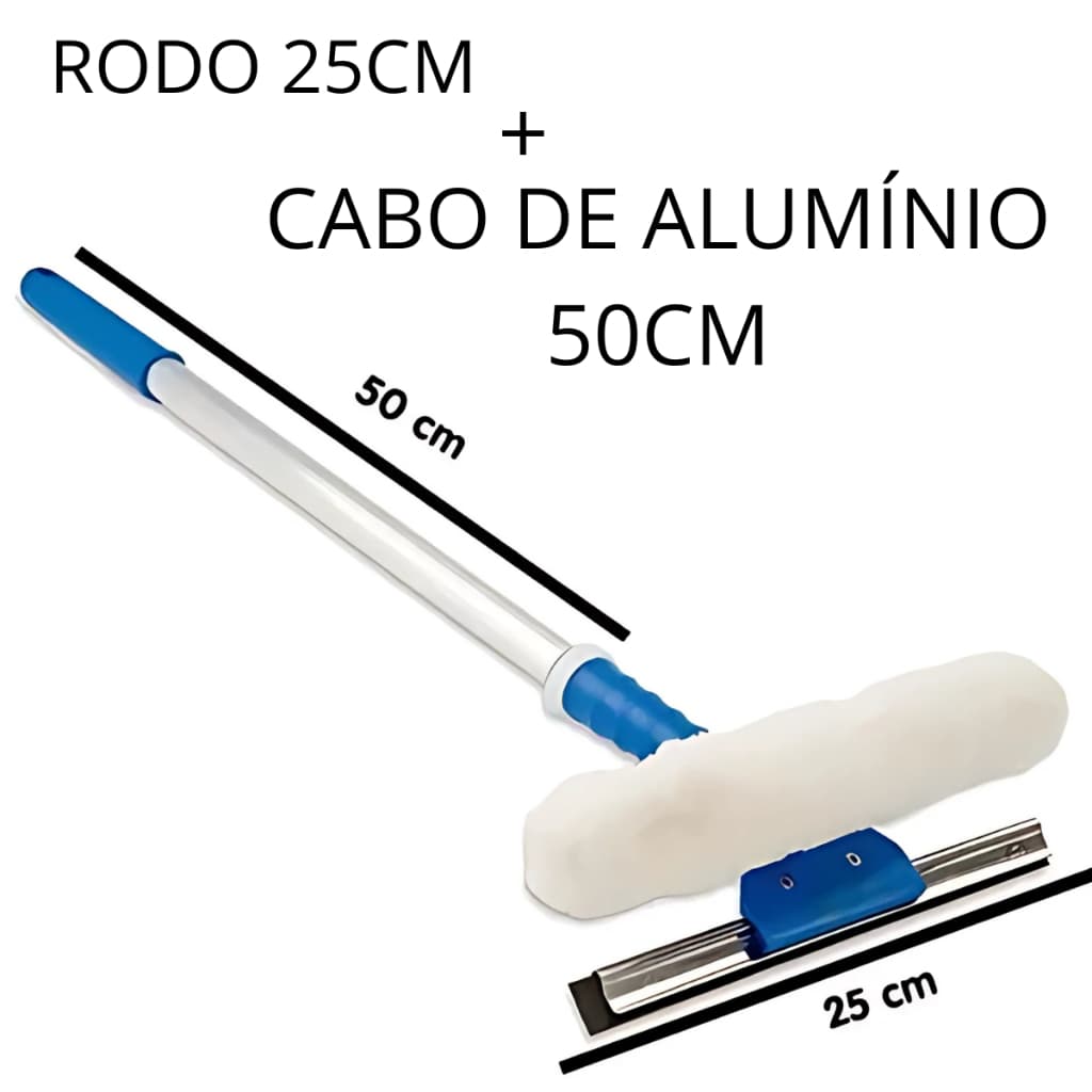 Rodo Profissional Limpa e Seca Vidro 25cm com Cabo de Aluminio 60cm