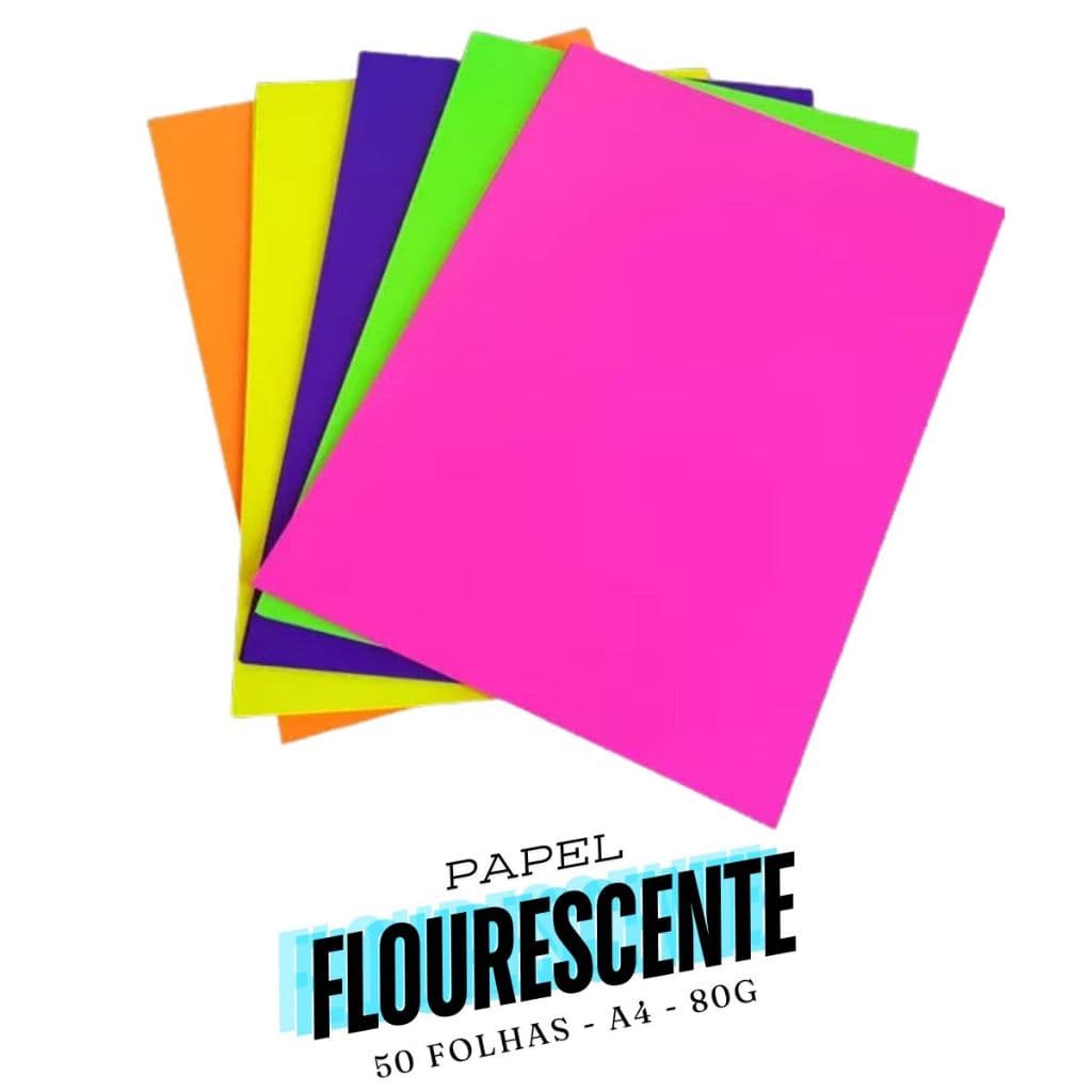 Folhas Papel Neon Criativo A4 80g Papel Fluorescente Material Escolar Volta as Aulas Papelaria