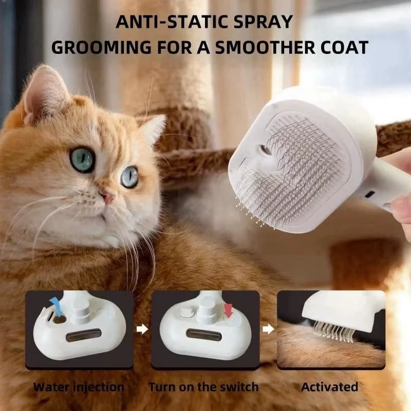 Escova a Vapor  3 Em 1  Spray Hair Combing Usb  para Pets  Caes  Gatos e Coelhos