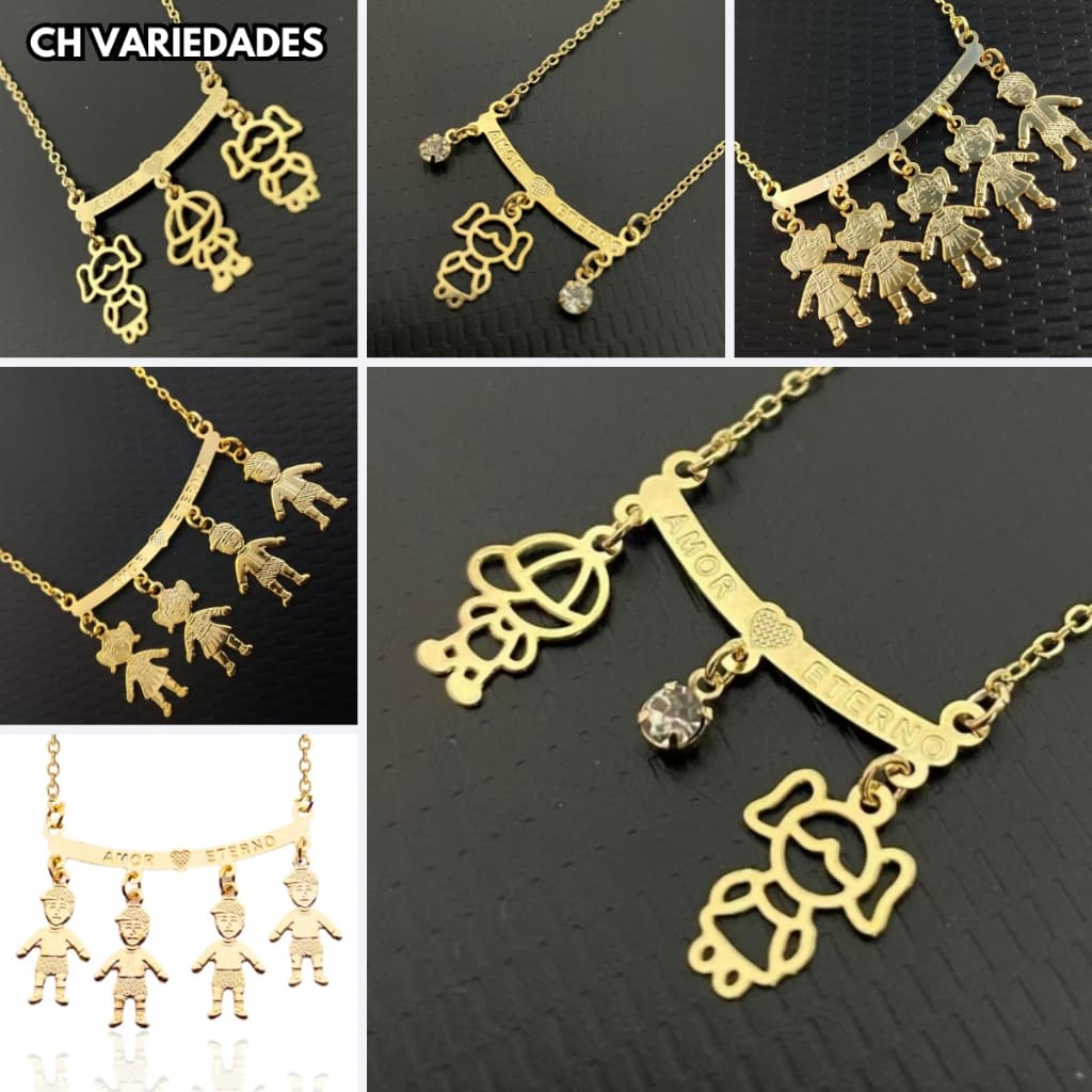 Colar Feminino Folheado A Ouro 3 Três Meninas 2 Dois Meninos Para Adultos