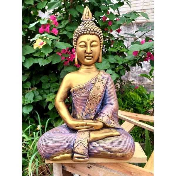 Buda Monge Budas Grande Hindu Tailandês Sentado 45cm Prosperidade Meditação Cantinho Zen