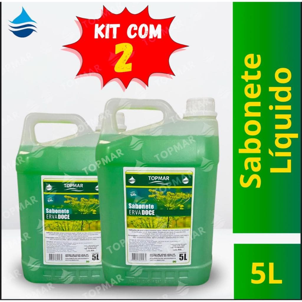 kit c/ 2 Sabonetes Líquidos Perolizados Erva doce TOPMAR - 5 litros