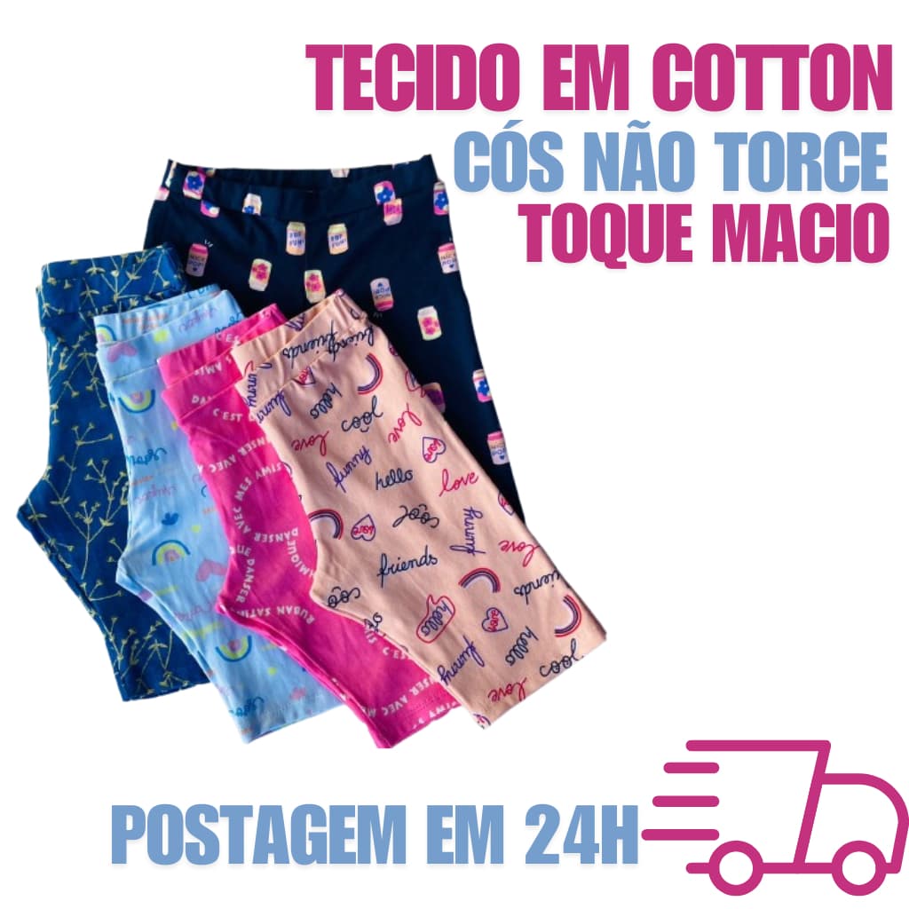 Kit 5 bermuda cotton infantil menina - short modelo ciclista