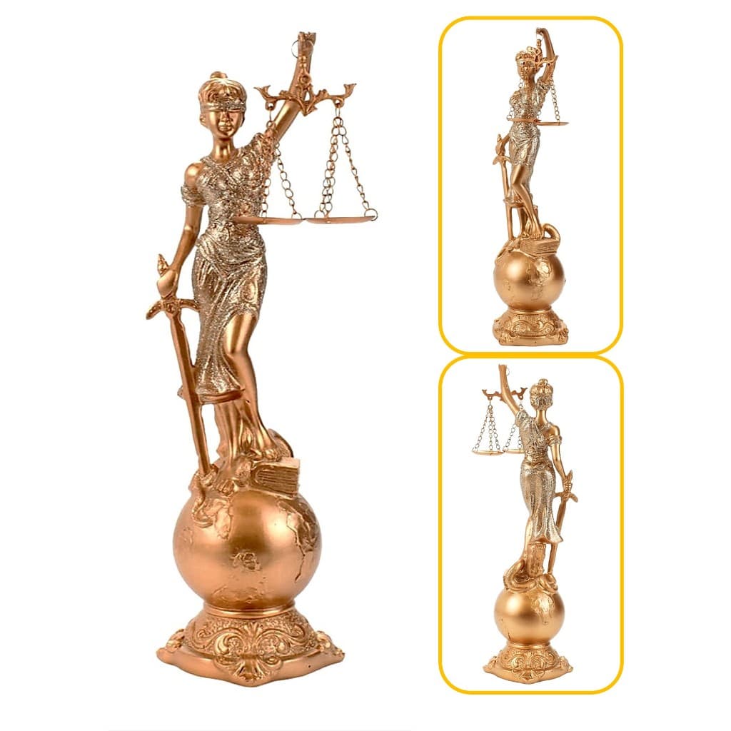 Estátua Deusa Dama Da Justiça Têmis 23cm - Dourada Com Globo