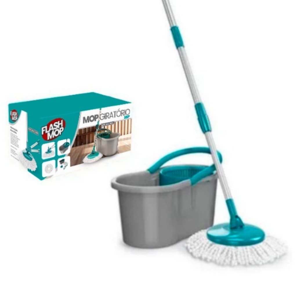 Mop Giratório 360° 8L + 2 Refis Cesto Esfregão Limpeza Flash Mop Balde Com Capacidade 8 Litros Casa