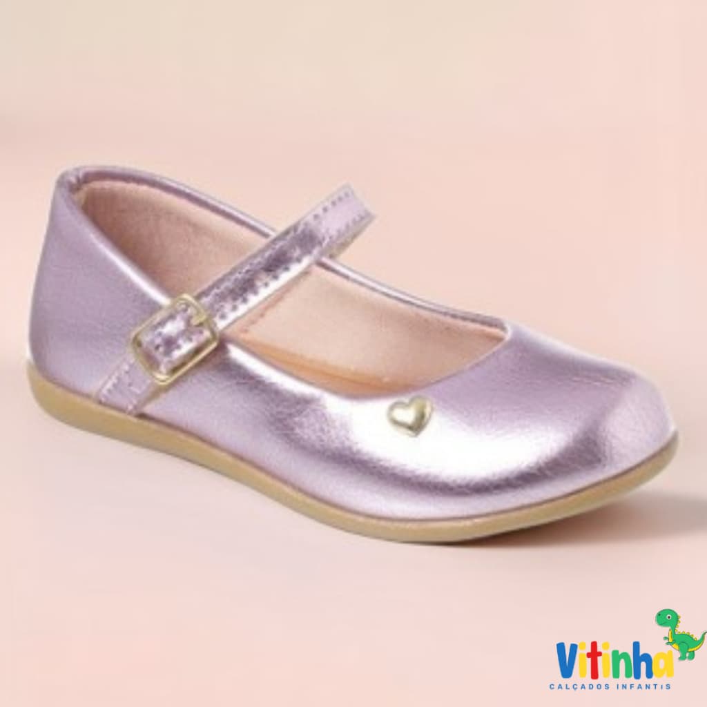 Sapatilha Metalizada Rosa Infantil de Coração Menina Bebe
