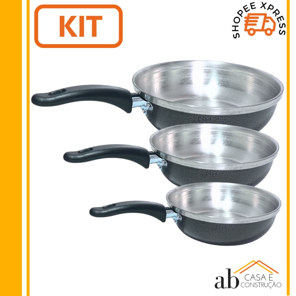 Kit 3 Frigideira De Aluminio Craqueada Sem Tampa n 18,20,22 Grandes
