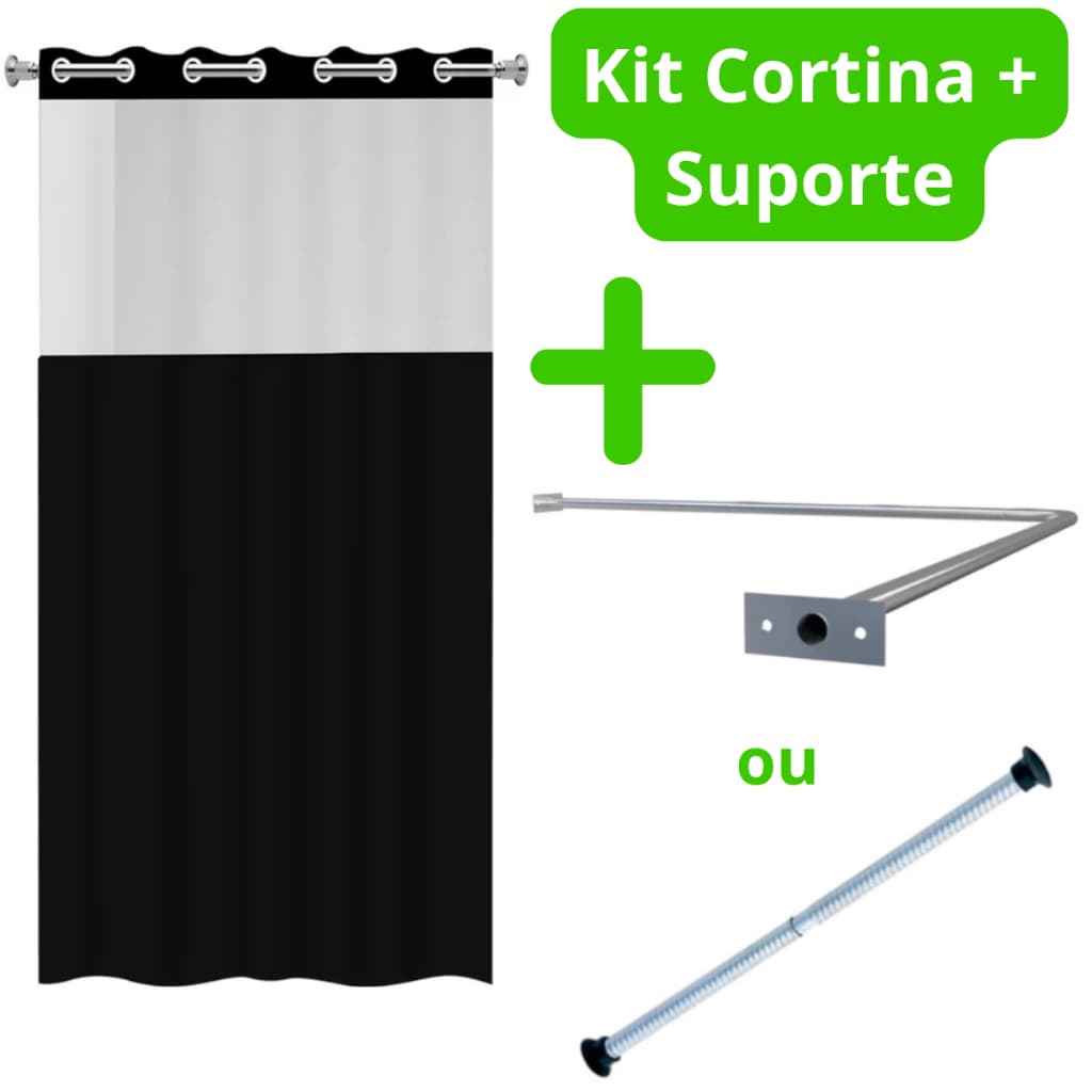 Cortina Box Para Banheiro Anti Mofo Com Ganchos Vários Modelos + Suporte Varão de Cortina + Brinde
