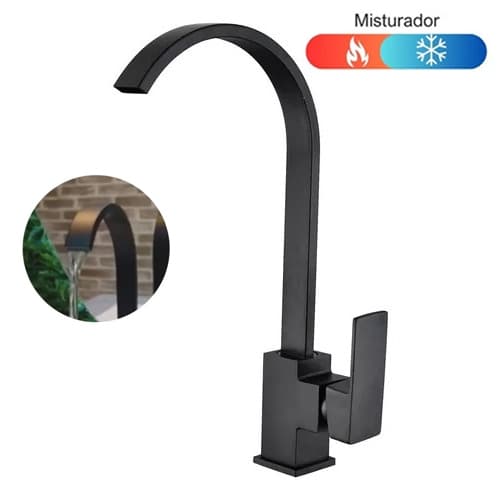 Torneira Para Banheiro Bancada Bica Móvel Quadrit Slim - Preto Fosco