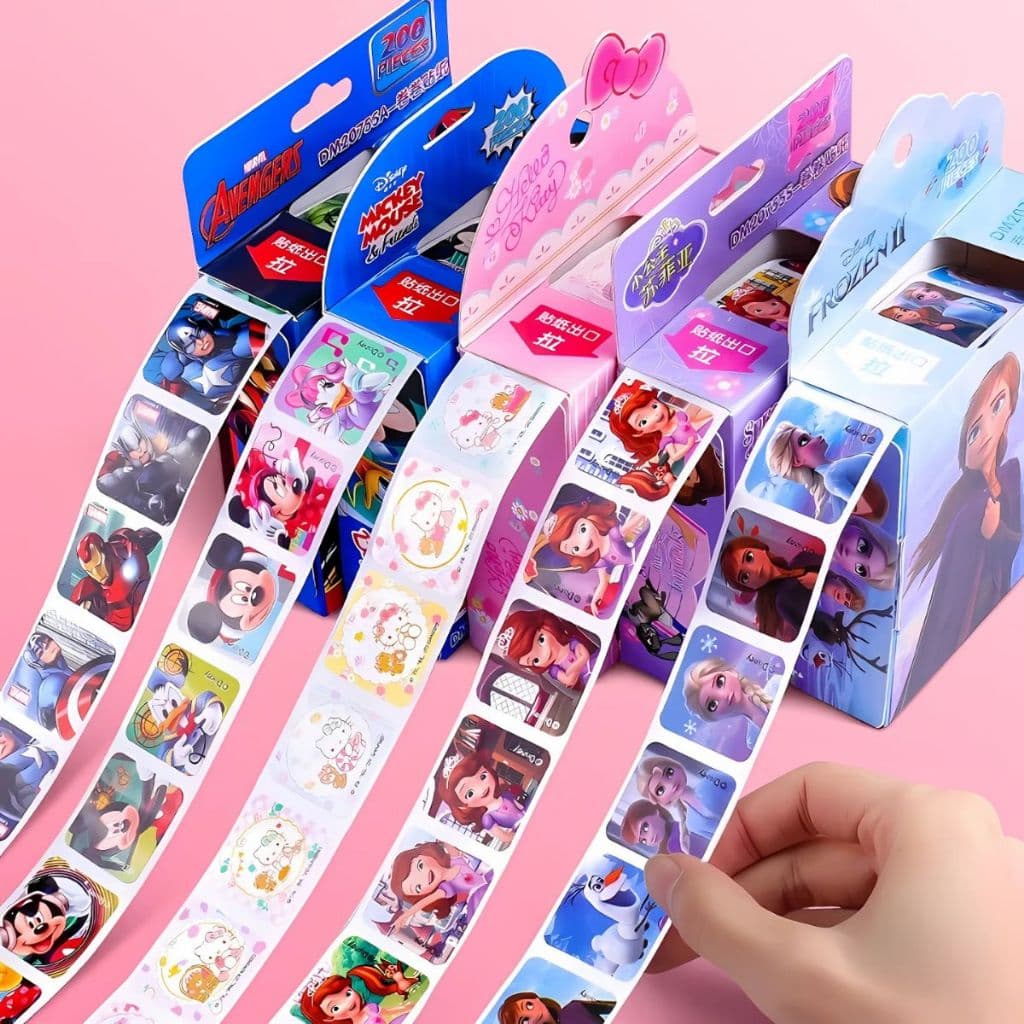 200 Folhas Caixa de Adesivos Disney Cartoon Frozen Carros Minnie Mickey Adesivo Infantil Personagens