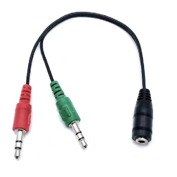Cabo Adaptador de Audio P2 Duplo P/ Headset e Fone 1-P3 Fêmea x 2-