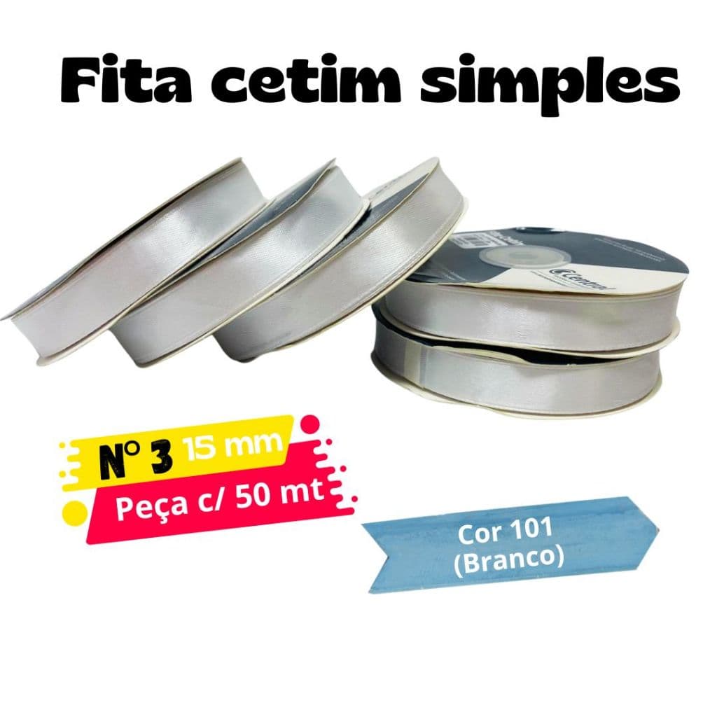 ROLO Fita de Cetim SIMPLES N°3 (15mm) COM 50mts Importada
