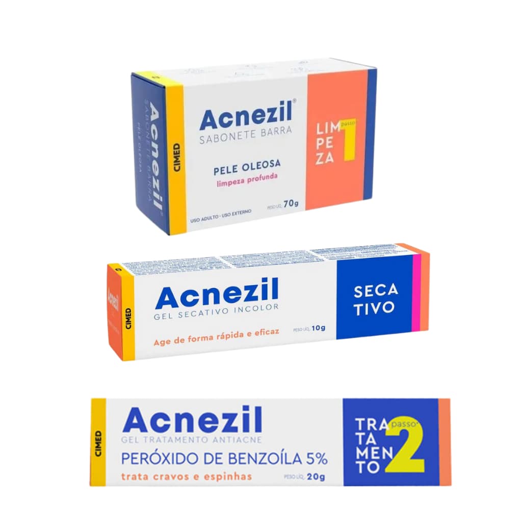 Kit Acnezil Para Pele Oleosa: Sab em Barra+ Gel Secativo + Gel 5%
