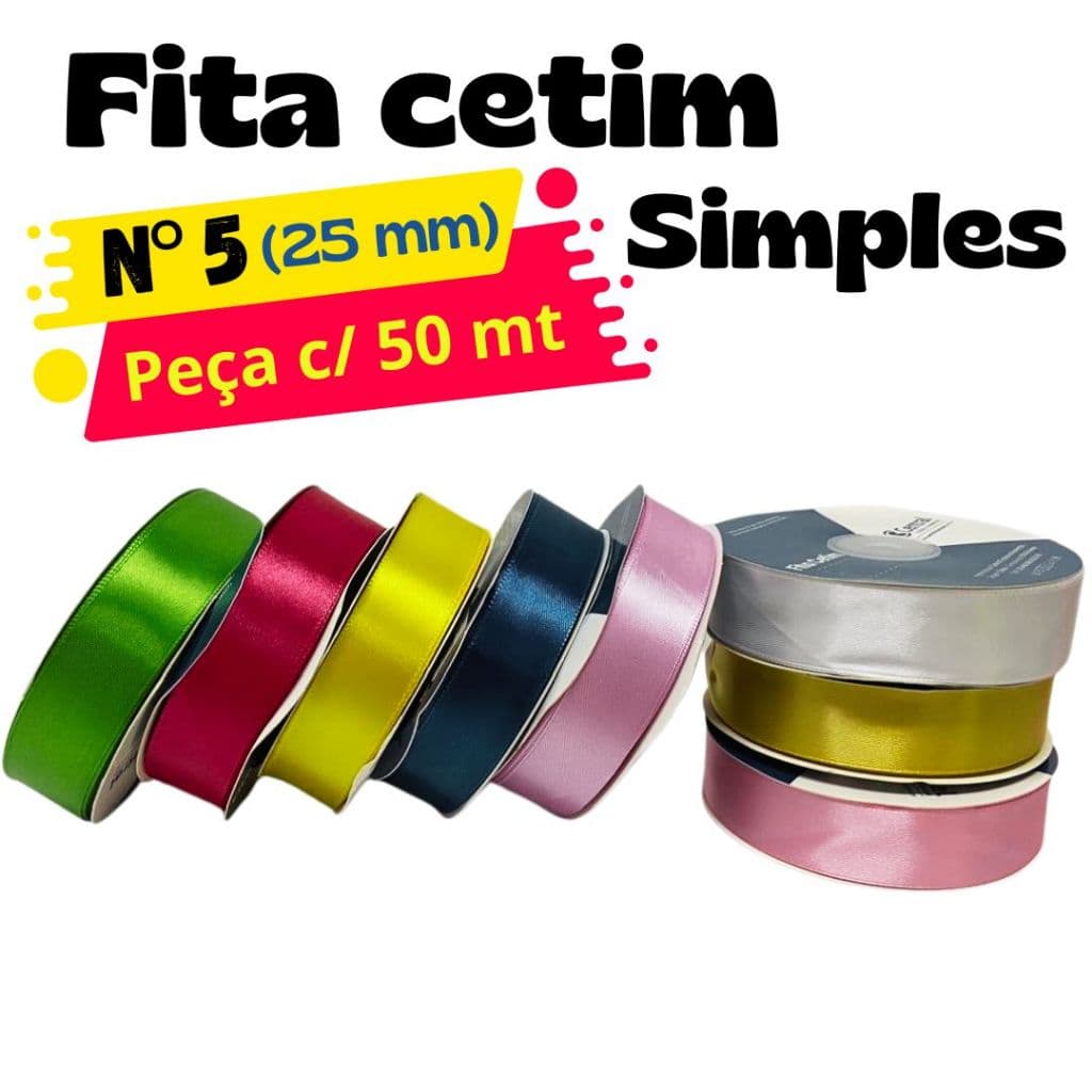 ROLO Fita de Cetim SIMPLES N°5 (25mm) COM 50mts Importada