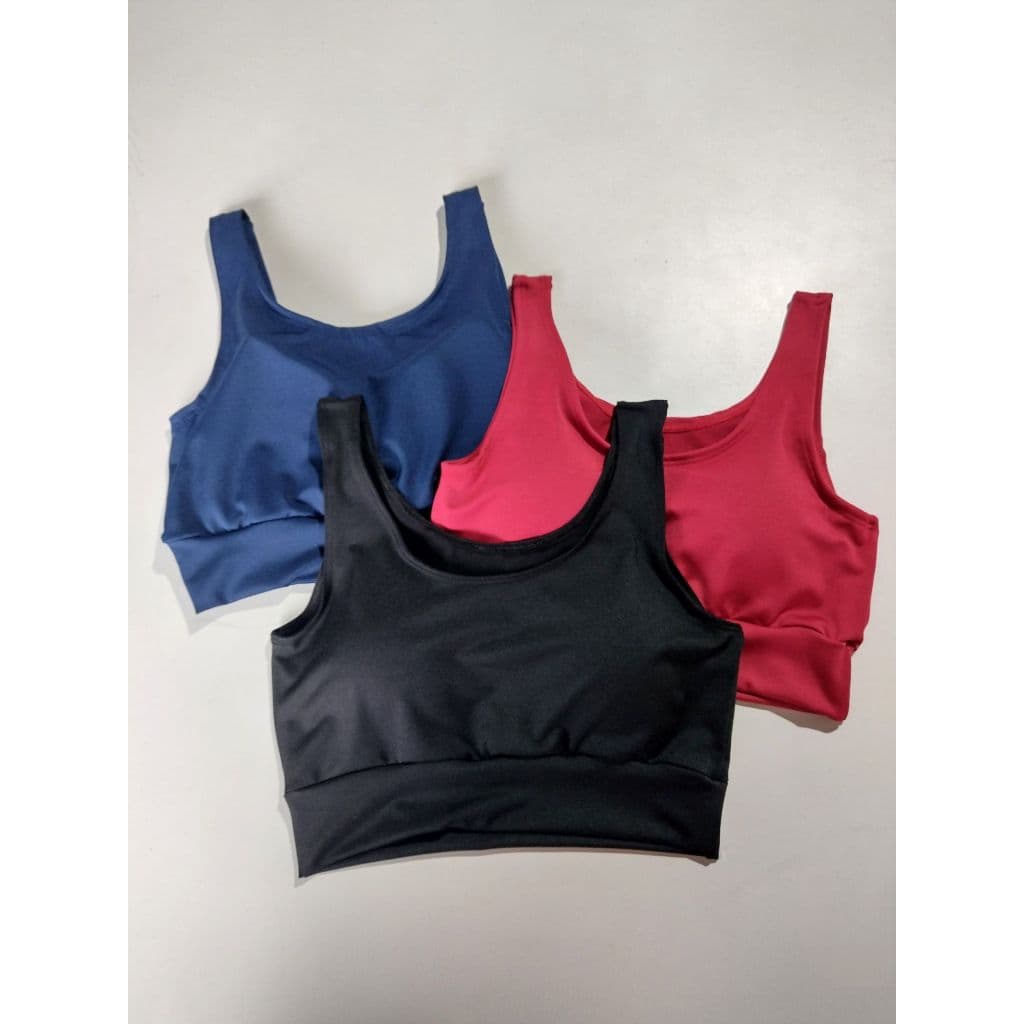 KIT 2 top com bojo removível tecido duplo cós largo academia ref. 866 cropped fitness