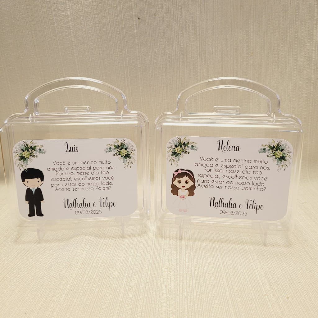 Convite Daminha, Pajem, Florista, Segurança -  Convite infantil casamento, maletinha transparente