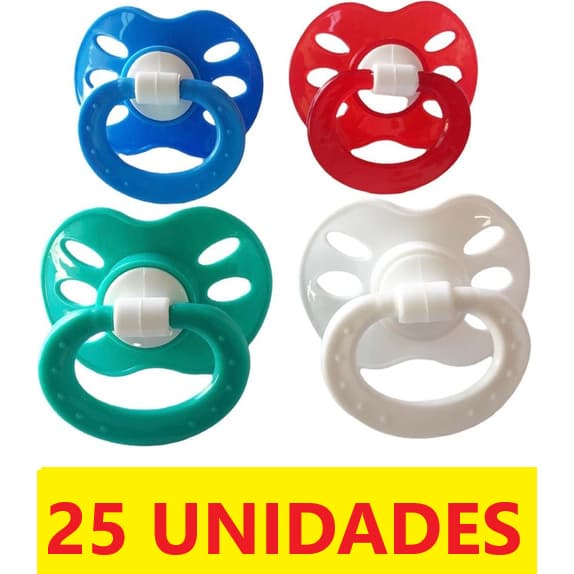 Chupeta Plus Bico Assimétrico Pacote Com 25 Unidades Para Menino 4 Cores