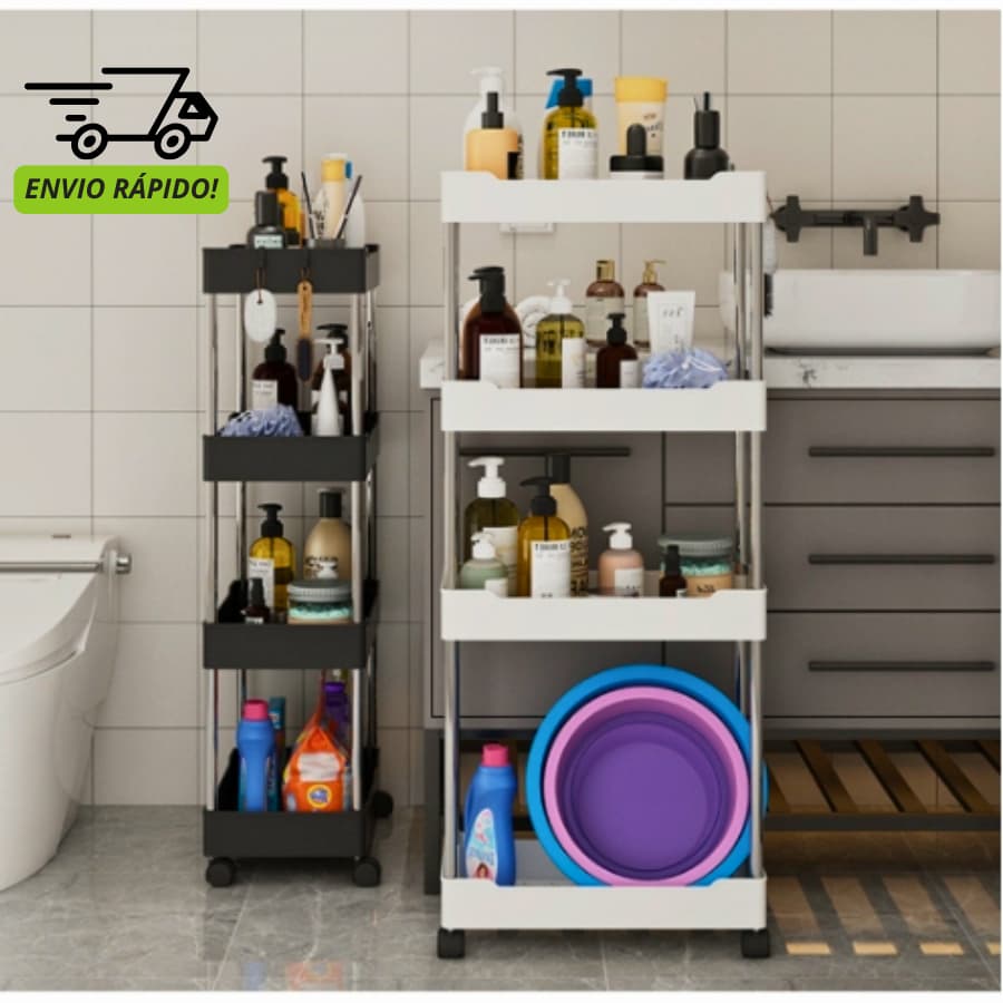 Prateleira Carrinho Auxiliar Organizador de Objetos Multiuso 4 Andares com Rodinhas P, M, G ou Kit 3