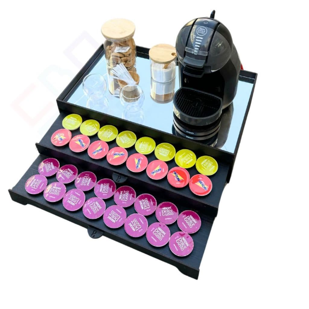 Bandeja 80 Capsulas Cantinho do Cafe Preta Espelhada 2 Gavetas Porta Capsulas Mdf Decoração Servir