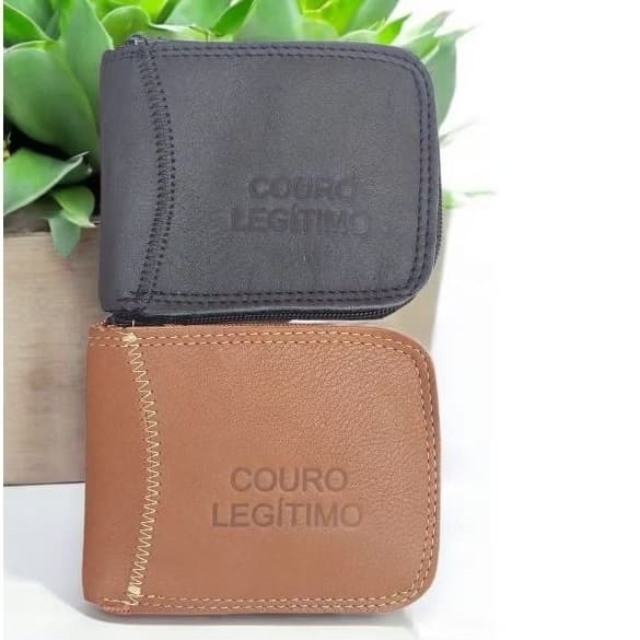 2 CARTEIRAS DE COURO DE ZÍPER UMA PRETA E UMA MARROM