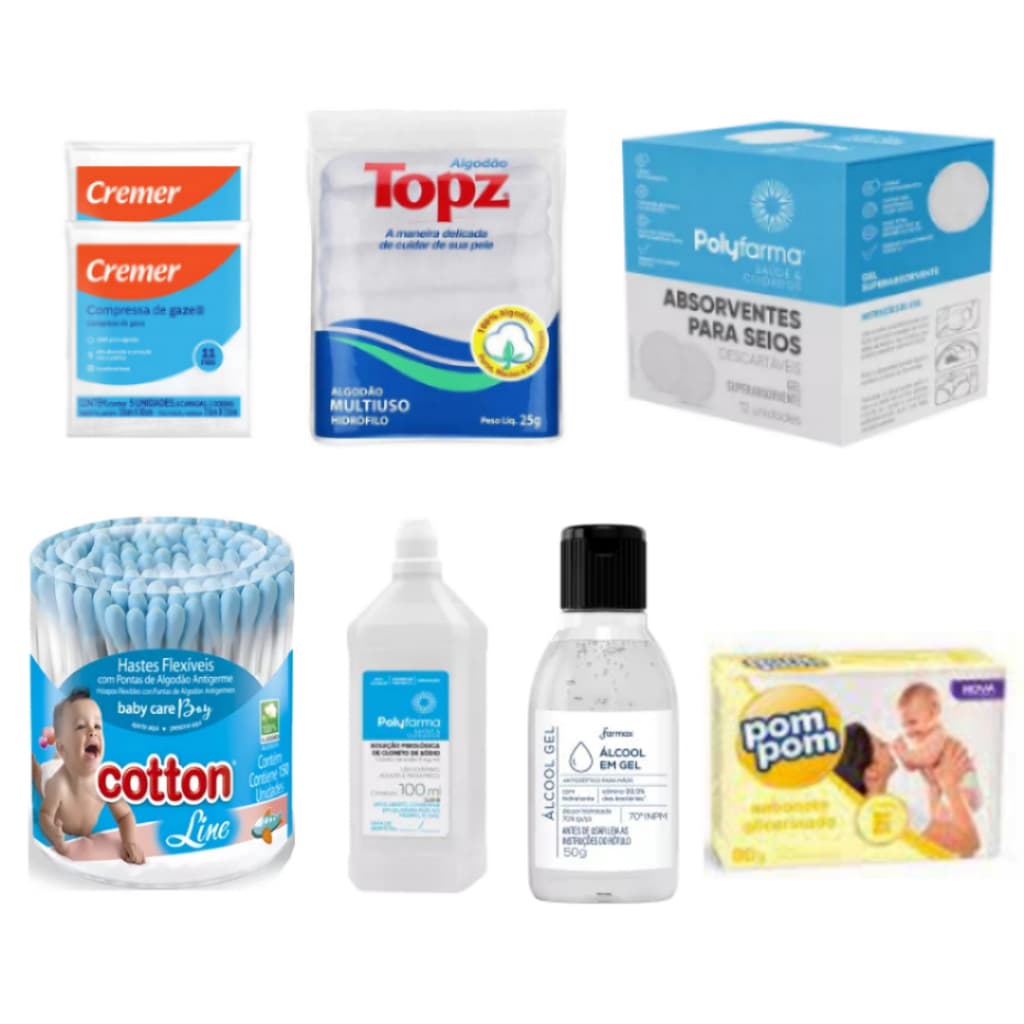 Kit Cuidado com Mamãe e Recém Nascido Maternidade Polyfarma  8 itens Menino