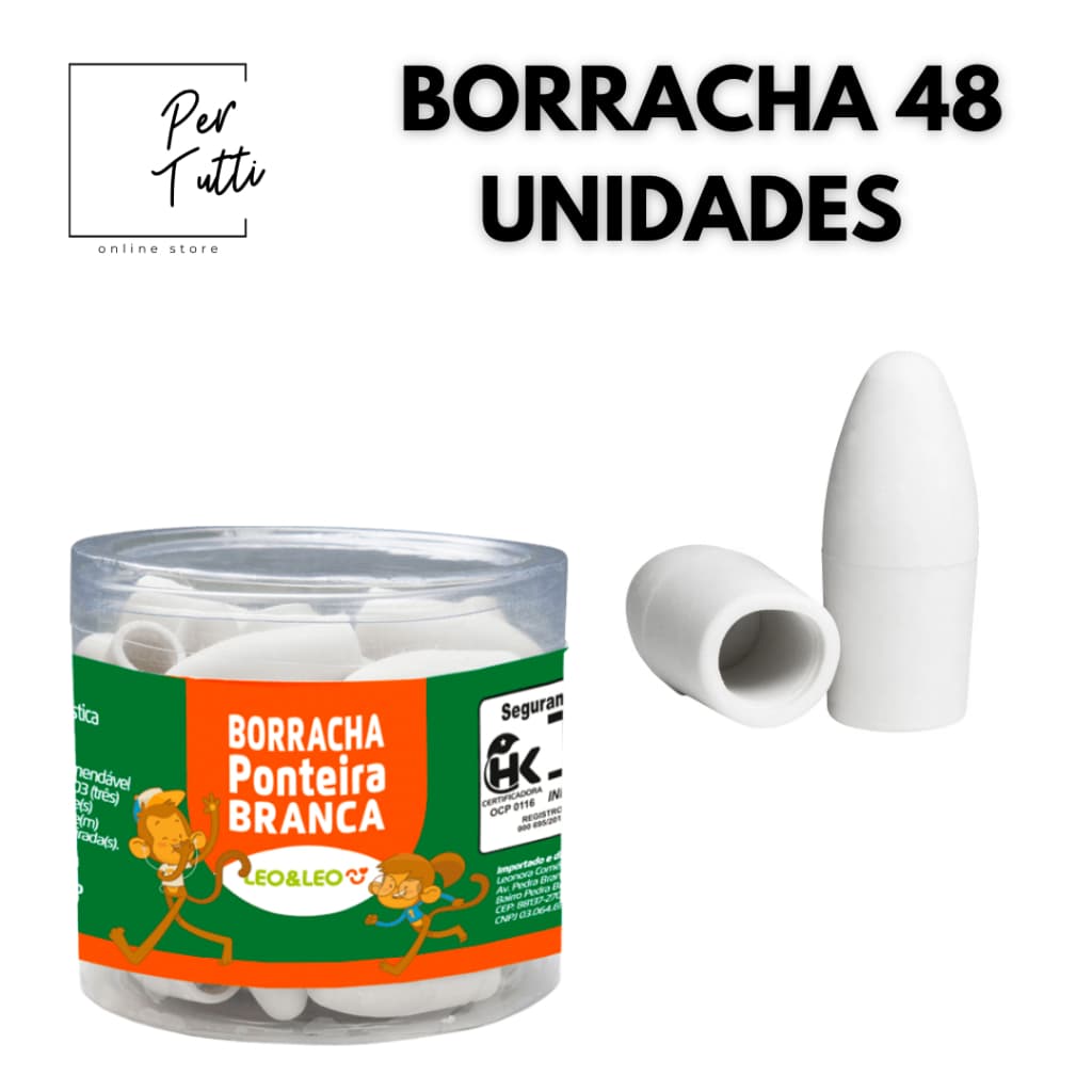 Borracha Escolar Leo Leo - Ponteira Branca 48 Unidade -Leonora