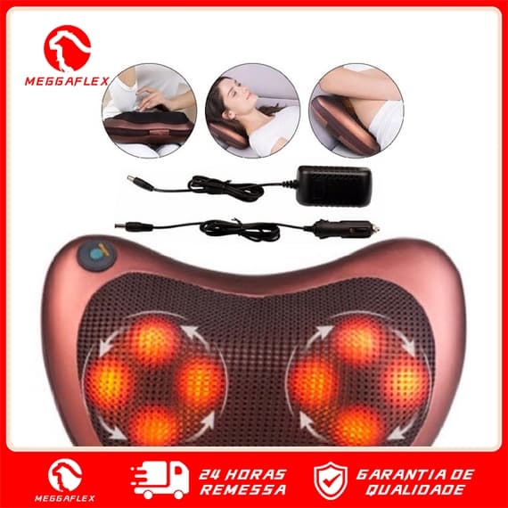 Almofada Massageadora Shiatsu 8 Bolas – Pescoço, Lombar e Pés com Aquecimento
