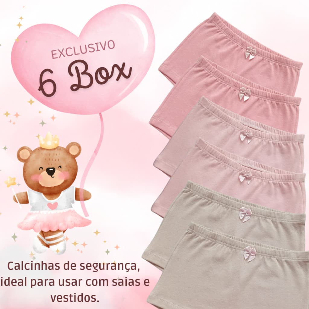 Kit 6 Calcinha Segurança Box Boxer Shorts Tapa Fralda Cueca Menina Infantil Feminina Cottom Algodão