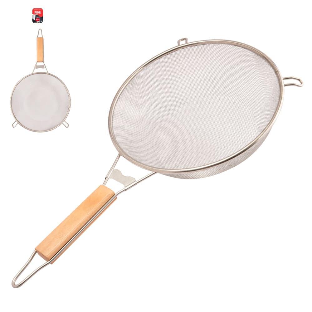 PENEIRA ESCORREDOR DE INOX CABO MADEIRA