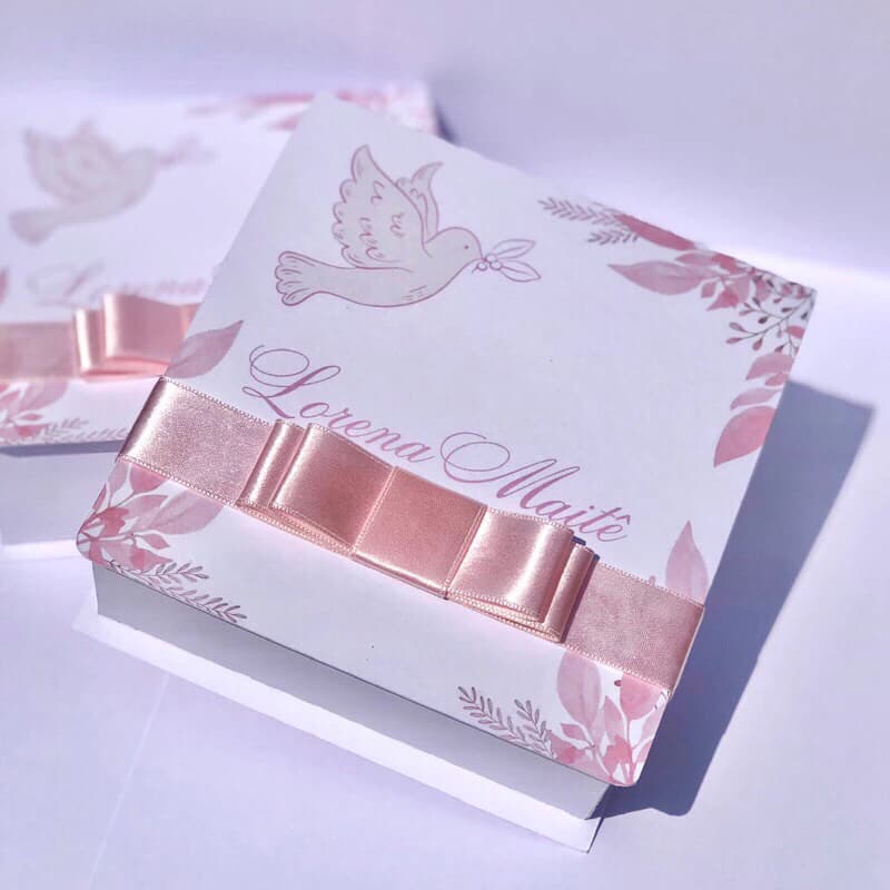 2 Caixas Convite para Padrinhos para bombons - Batismo/Consagração - ROSA