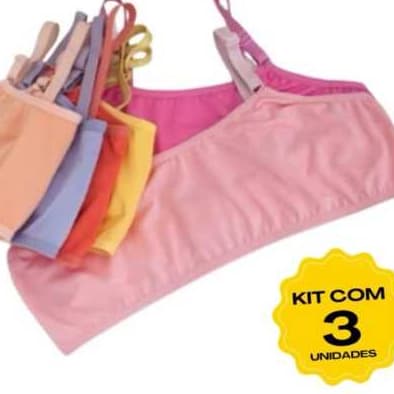 KIT COM 03 TOP SUTIÃ INFANTIL/ JUVENIL EM ALGODÃO COM ALÇA DE REGULAGEM IDEAL PARA O DIA DIA